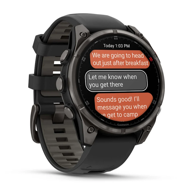 Смарт-годинник Garmin Fenix ​​8 Pro (47 mm) AMOLED Sapphire, титан Carbon Gray DLC із силіконовим чорно-сірим ремінцем