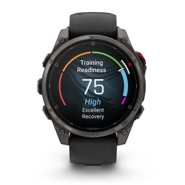 Смарт-годинник Garmin Fenix ​​8 Pro (47 mm) AMOLED Sapphire, титан Carbon Gray DLC із силіконовим чорно-сірим ремінцем