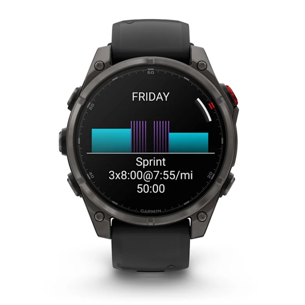 Смарт-годинник Garmin Fenix ​​8 Pro (47 mm) AMOLED Sapphire, титан Carbon Gray DLC із силіконовим чорно-сірим ремінцем