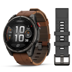 Garmin Fenix ​​8 Pro (47mm) AMOLED Sapphire Smartwatch, Carbon Gray DLC Titanium with Chestnut Leather Strap