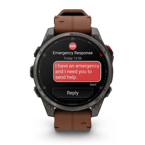 Смарт-годинник Garmin Fenix ​​8 Pro (47 mm) AMOLED Sapphire, титан Carbon Gray DLC із каштановим шкіряним ремінцем