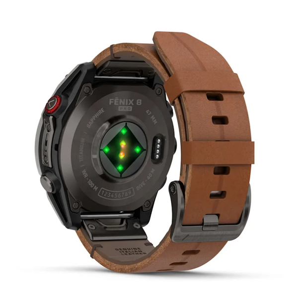 Смарт-годинник Garmin Fenix ​​8 Pro (47 mm) AMOLED Sapphire, титан Carbon Gray DLC із каштановим шкіряним ремінцем