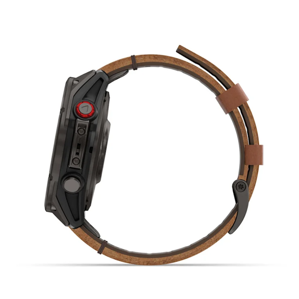 Смарт-годинник Garmin Fenix ​​8 Pro (47 mm) AMOLED Sapphire, титан Carbon Gray DLC із каштановим шкіряним ремінцем