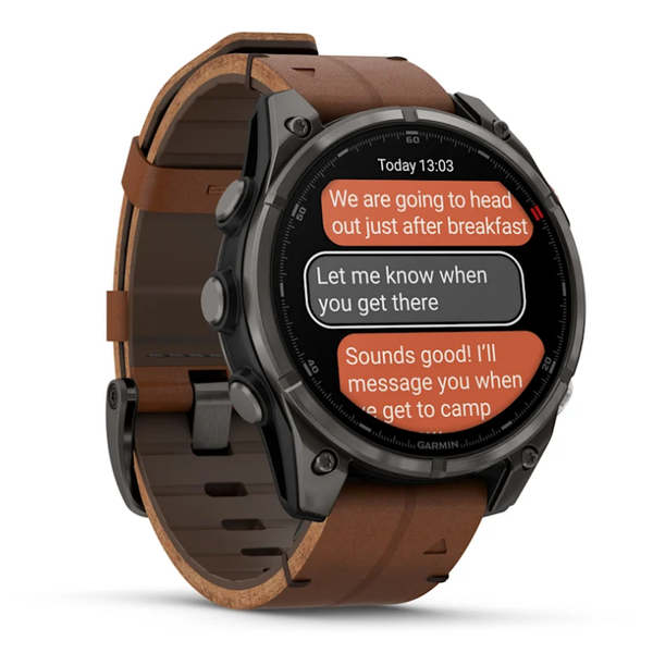 Смарт-годинник Garmin Fenix ​​8 Pro (47 mm) AMOLED Sapphire, титан Carbon Gray DLC із каштановим шкіряним ремінцем