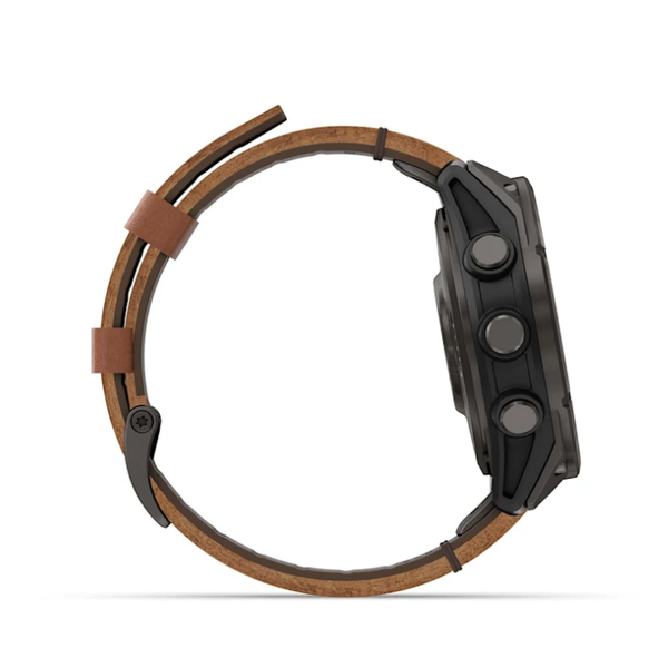 Смарт-годинник Garmin Fenix ​​8 Pro (47 mm) AMOLED Sapphire, титан Carbon Gray DLC із каштановим шкіряним ремінцем