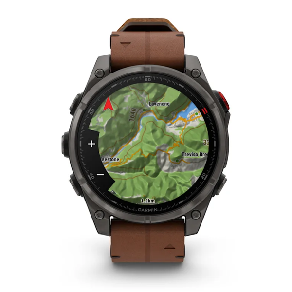 Смарт-годинник Garmin Fenix ​​8 Pro (47 mm) AMOLED Sapphire, титан Carbon Gray DLC із каштановим шкіряним ремінцем