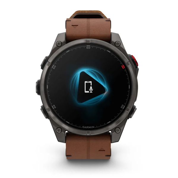 Смарт-годинник Garmin Fenix ​​8 Pro (47 mm) AMOLED Sapphire, титан Carbon Gray DLC із каштановим шкіряним ремінцем