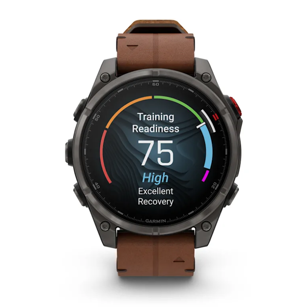 Смарт-годинник Garmin Fenix ​​8 Pro (47 mm) AMOLED Sapphire, титан Carbon Gray DLC із каштановим шкіряним ремінцем