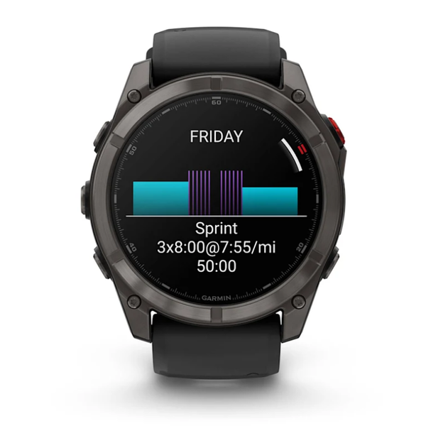 Смарт-часы Garmin Fenix ​​8 Pro (51 mm) AMOLED Sapphire, титан Carbon Gray DLC с силиконовым черно-серым ремешком