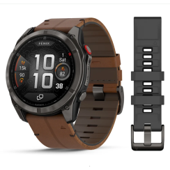 Garmin Fenix ​​8 Pro (51mm) AMOLED Sapphire Smartwatch, Carbon Gray DLC Titanium with Chestnut Leather Strap