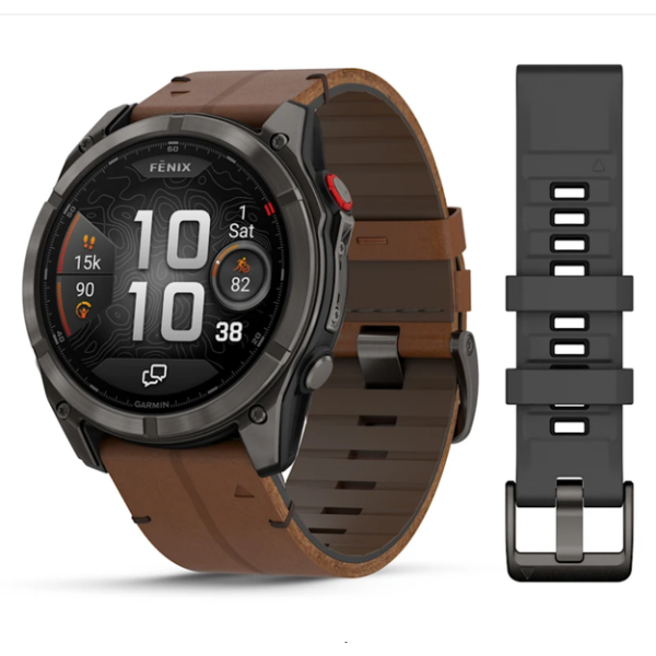 Смарт-часы Garmin Fenix ​​8 Pro (51 mm) AMOLED Sapphire, титан Carbon Gray DLC с каштановым кожаным ремешком