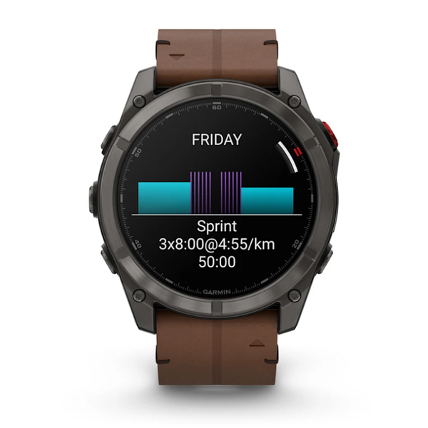 Смарт-часы Garmin Fenix ​​8 Pro (51 mm) AMOLED Sapphire, титан Carbon Gray DLC с каштановым кожаным ремешком