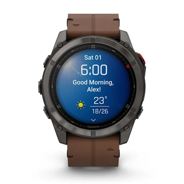 Смарт-часы Garmin Fenix ​​8 Pro (51 mm) AMOLED Sapphire, титан Carbon Gray DLC с каштановым кожаным ремешком