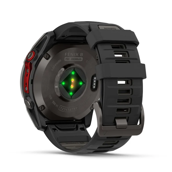 Garmin Fenix ​​8 Pro (51mm) MicroLED Sapphire Smartwatch, Carbon Gray DLC Titanium with Black/Gray Silicone Strap