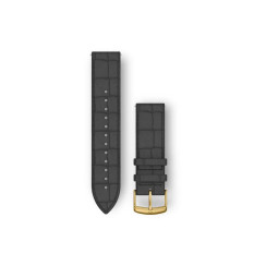 Garmin Venu Sq/Forerunner 245/645/Vivoactive 3/Vivomove 20mm Watch Band, Black Embossed Leather with Gold-Tone Buckle