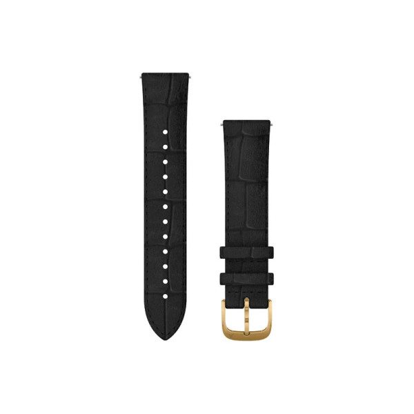 Ремінець Garmin для годинника Forerunner 245/645/Vivomove/Vivoactive 3/Venu (20 мм) із чорної тисненої шкіри із золотистою застібкою