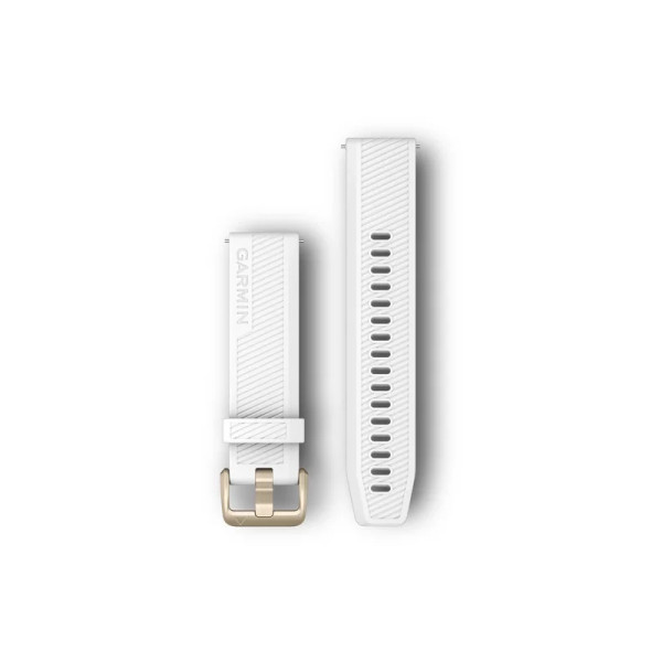 Garmin Forerunner 245/645/Vivoactive/Vivomove 20mm Watch Strap, White Silicone, Light Gold Buckle