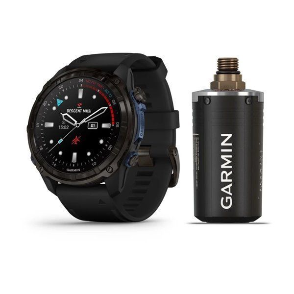 Garmin Descent Mk3i Smartwatch - 51mm Carbon Gray DLC Titanium with Black Silicone Strap + Descent T2 Transceiver