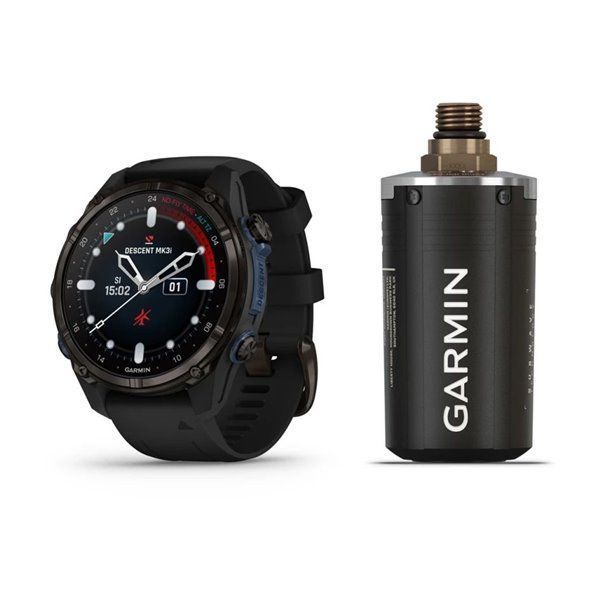 Garmin Descent Mk3i Smartwatch - 43mm Carbon Gray DLC Titanium with Black Silicone Strap + Descent T2 Transceiver