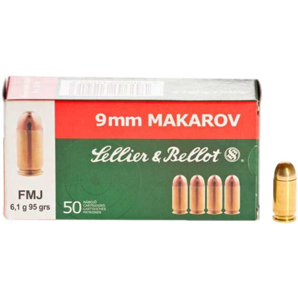 Sellier & Bellot cartridge, caliber 9x18, FMJ bullet, weight 6.1 g