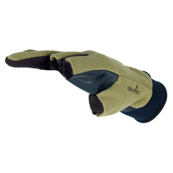 Norfin Power XL fleece/neoprene three-fingered gloves, Black/khaki