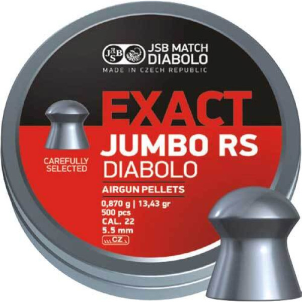 JSB Diabolo Exact Jumbo RS air pistol pellets. Caliber 5.52 mm. Weight - 0.87 g. 500 pcs/pack.