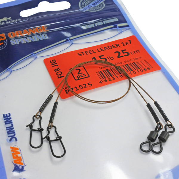 Leash UKRSPIN Orange Spinning AFW 1x7 15cm 7kg(15lb)/0.28mm (2pcs/pack)