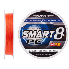 Cord Favorite Smart PE 8x 150m (red orange) #2.5/0.265mm 30lb/16.4kg