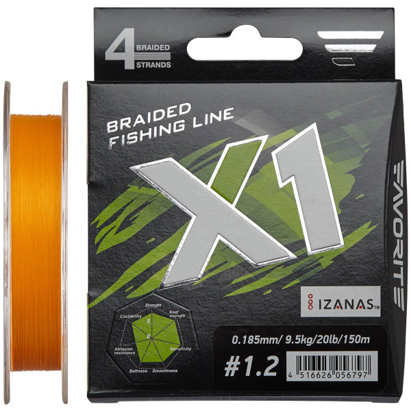 Favorite X1 PE Cord 4x 150m (orange) #1.2/0.185mm 20lb/9.5kg