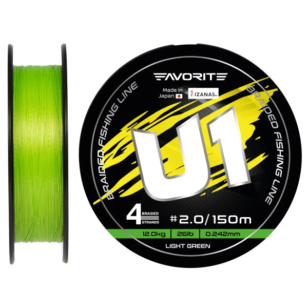 Шнур Favorite U1 PE 4x 150м (light green) #2.0/0.242mm 26lb/12.0kg
