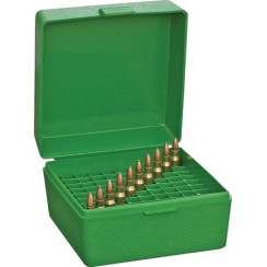 MTM RM-100 box for 100 rounds of 22-250 Rem; 243 Win and 308 Win caliber. Color – green.