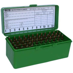 MTM RM-60 box for 60 cartridges of .22-250 Rem; .243 Win; 7.62x39 and .308 Win calibers. Color – green.