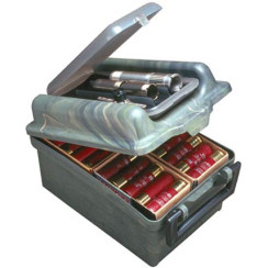 MTM Shotshell/Choke Tube Case for a set of replacement chokes and 100 rounds of 12/76 caliber ammunition. Color: camouflage.
