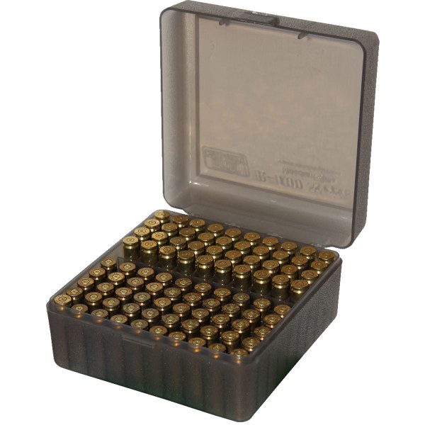 MTM 308 Win. 100-piece cartridge box. Color: smoky.