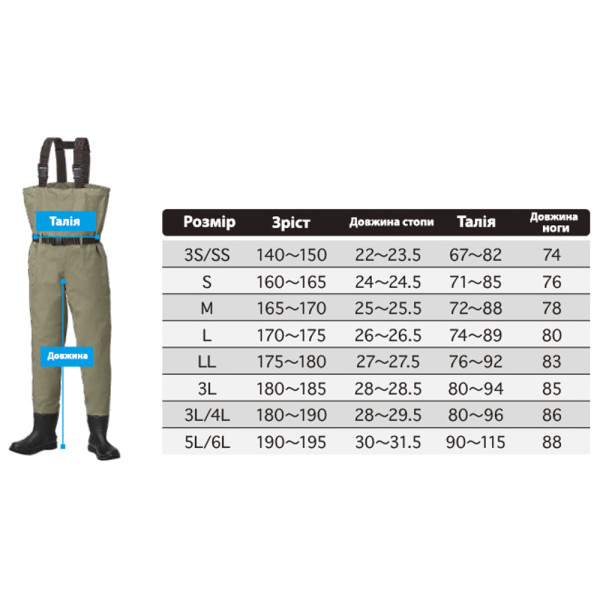 Вейдерсы Prox P-Proof Wader Chest/Felt LL (27-27.5 см)