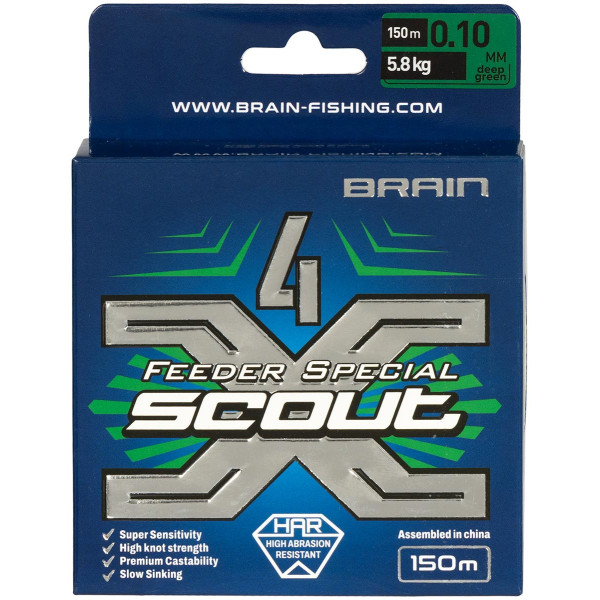 Шнур Brain Scout 4X 150м (deep green) 0.100mm 5.8kg