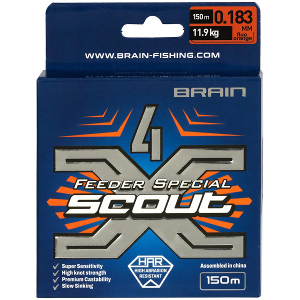 Шнур Brain Scout 4X 150m (fluoro Orange) 0.183mm 11.9kg