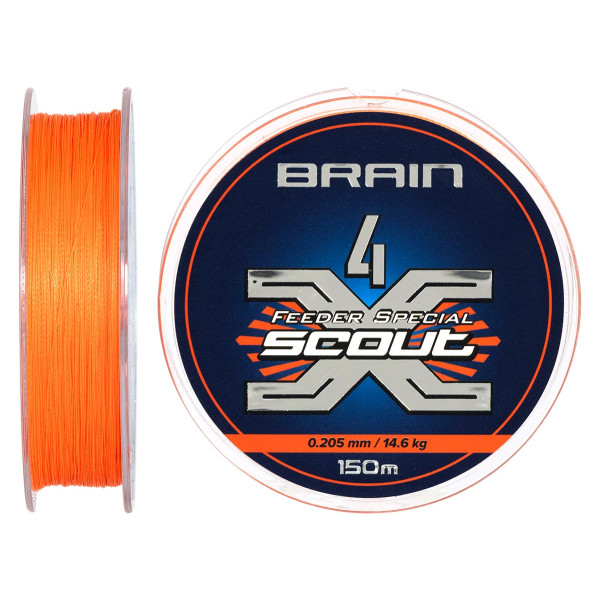 Шнур Brain Scout 4X 150m (fluoro Orange) 0.205mm 14.6kg