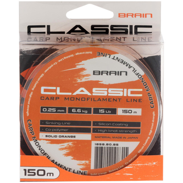 Brain Classic Carp Line (solid orange) 150m 0.25mm 15lb 6.6kg