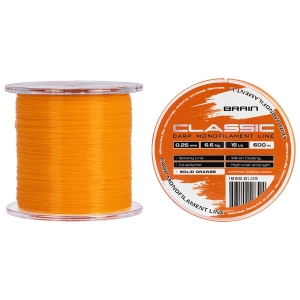 Brain Classic Carp Line (solid orange) 600m 0.25mm 15lb 6.6kg