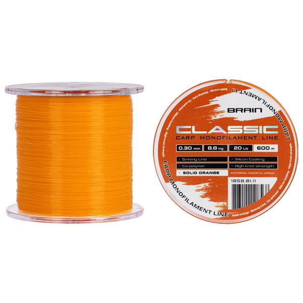 Леска Brain Classic Carp Line (solid orange) 600m 0.30mm 20lb 8.8kg