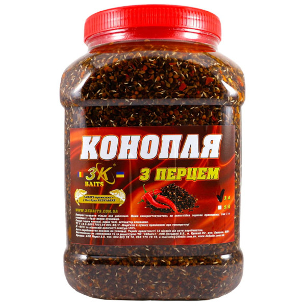 Зернова суміш 3KBaits Коноплі з перцем (гостра) відро/банка 3л