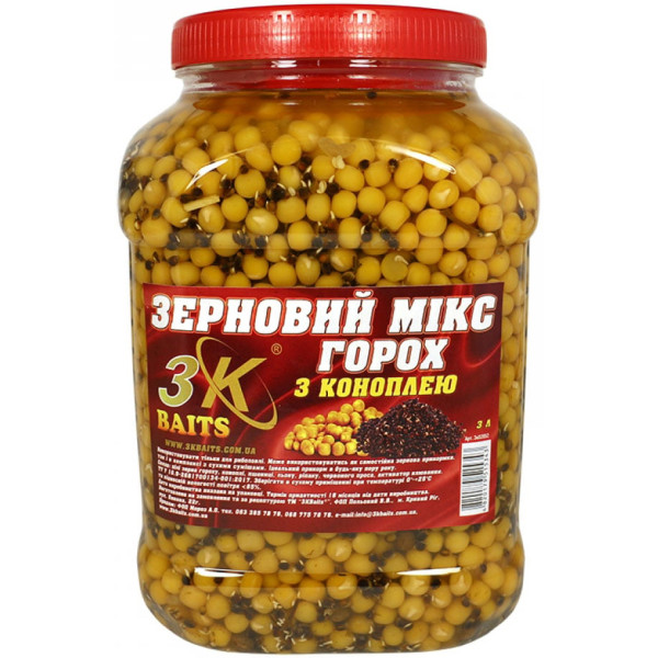 Grain mixture 3KBaits Cereal Mix Peas (with hemp) 3l jar