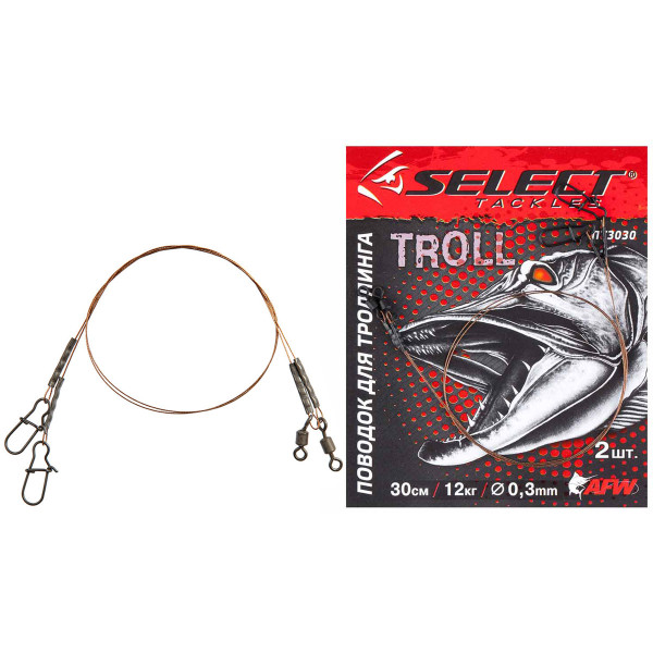 Select trolling leash 1x7 30cm 12kg/0.3mm (2 pcs/pack)