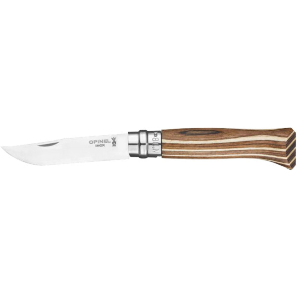 Opinel No. 8 VRI Laminated Knife. Brown.