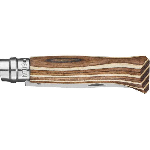 Opinel No. 8 VRI Laminated Knife. Brown.