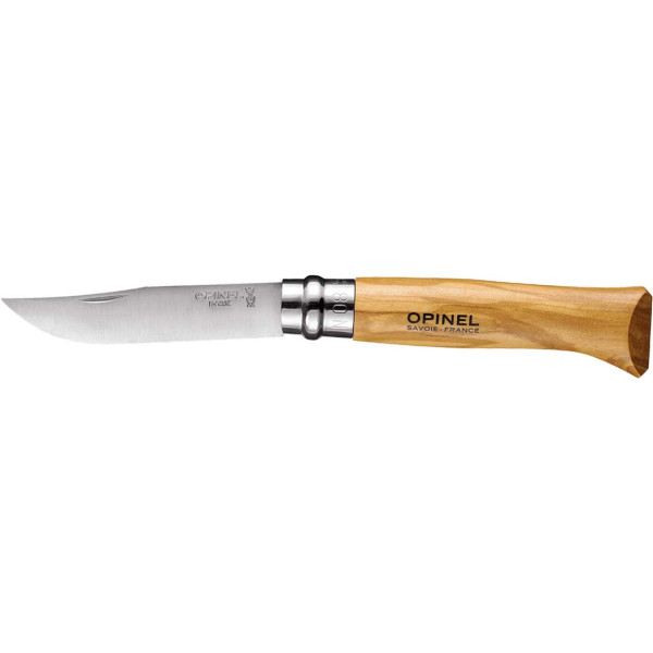Opinel No. 8 Inox knife. Olive wood handle.
