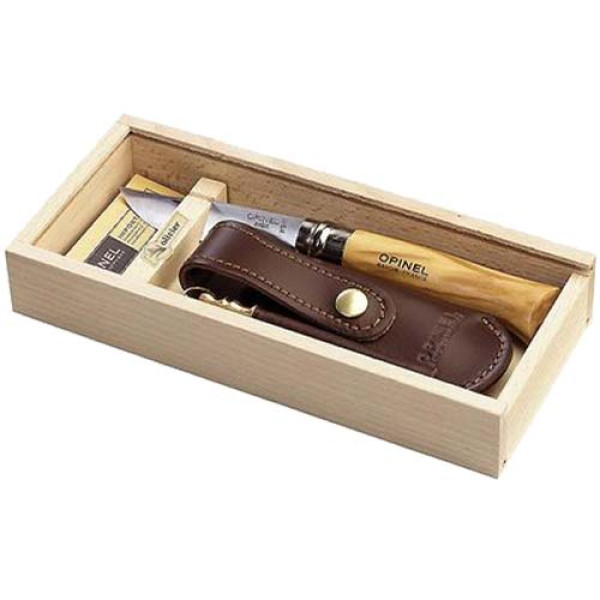 Opinel No. 8 Inox knife. Olive wood handle.