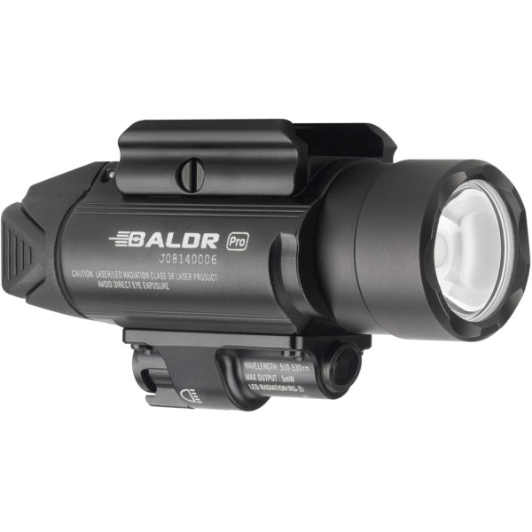 Olight Baldr Pro Black Flashlight with Laser Designator. Green Laser Designator.