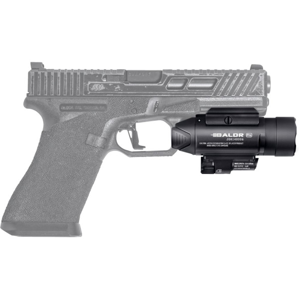 Olight Baldr Pro Black Flashlight with Laser Designator. Green Laser Designator.